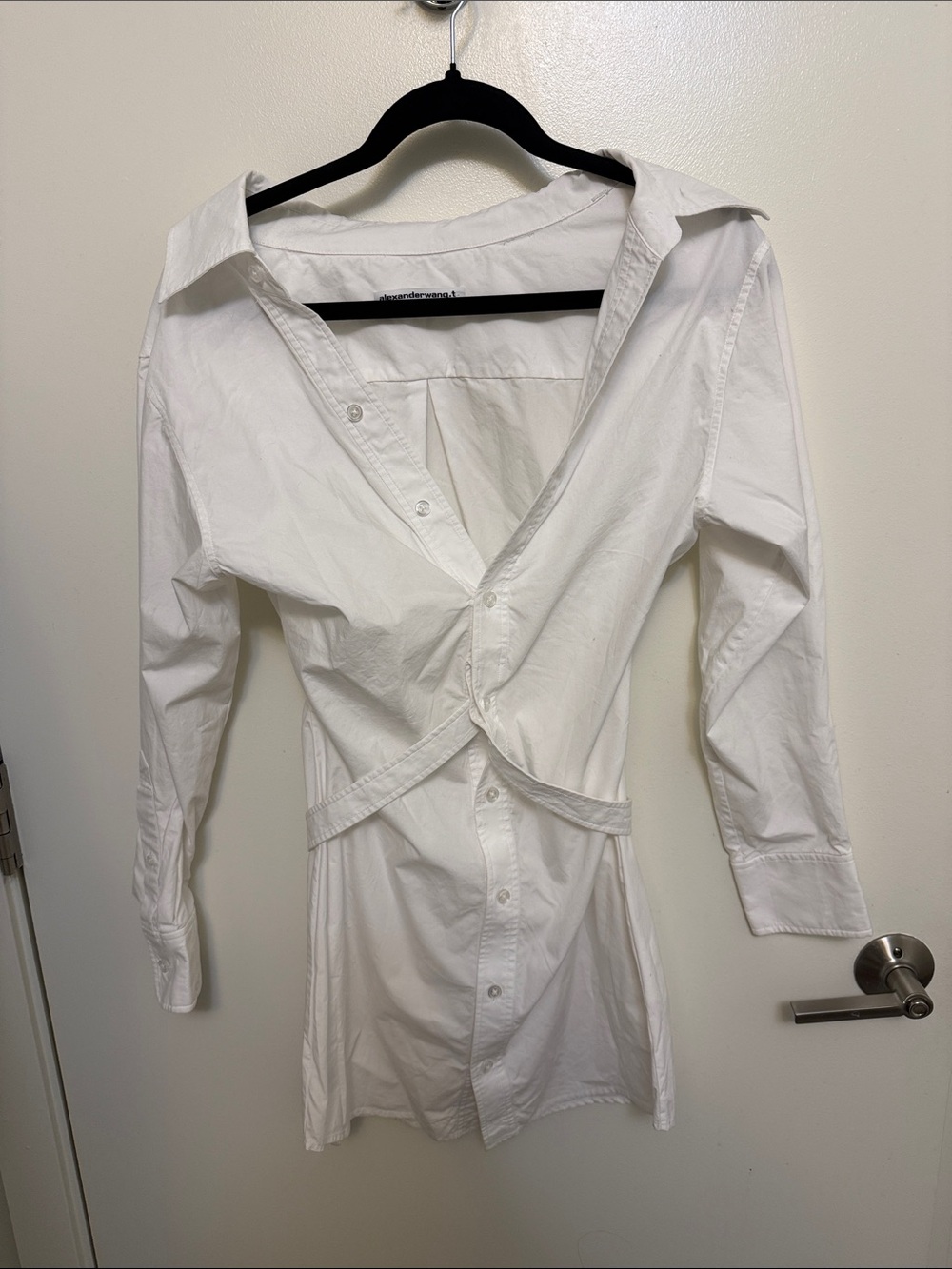 Alexander Wang White Twist-Front Women's Button-Up Dress